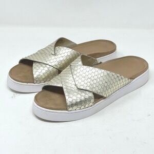 Vionic Womens Shoes 9 Lou Gold Scale Metallic Leather Platform Slide Sandals